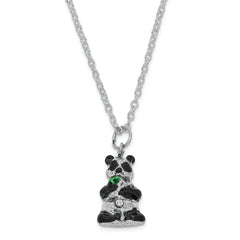 Luxury Giftware Pewter Bejeweled Crystals Silver-tone Enameled LING LING Panda Bear w/Leaf Trinket Box with Matching 18 Inch Necklace