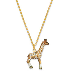 Luxury Giftware Pewter Bejeweled Crystals Gold-tone Enameled GINA & GEORGIE Mother & Baby Giraffes Trinket Box with Matching 18 Inch Necklace