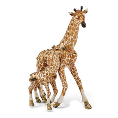 Luxury Giftware Pewter Bejeweled Crystals Gold-tone Enameled GINA & GEORGIE Mother & Baby Giraffes Trinket Box with Matching 18 Inch Necklace