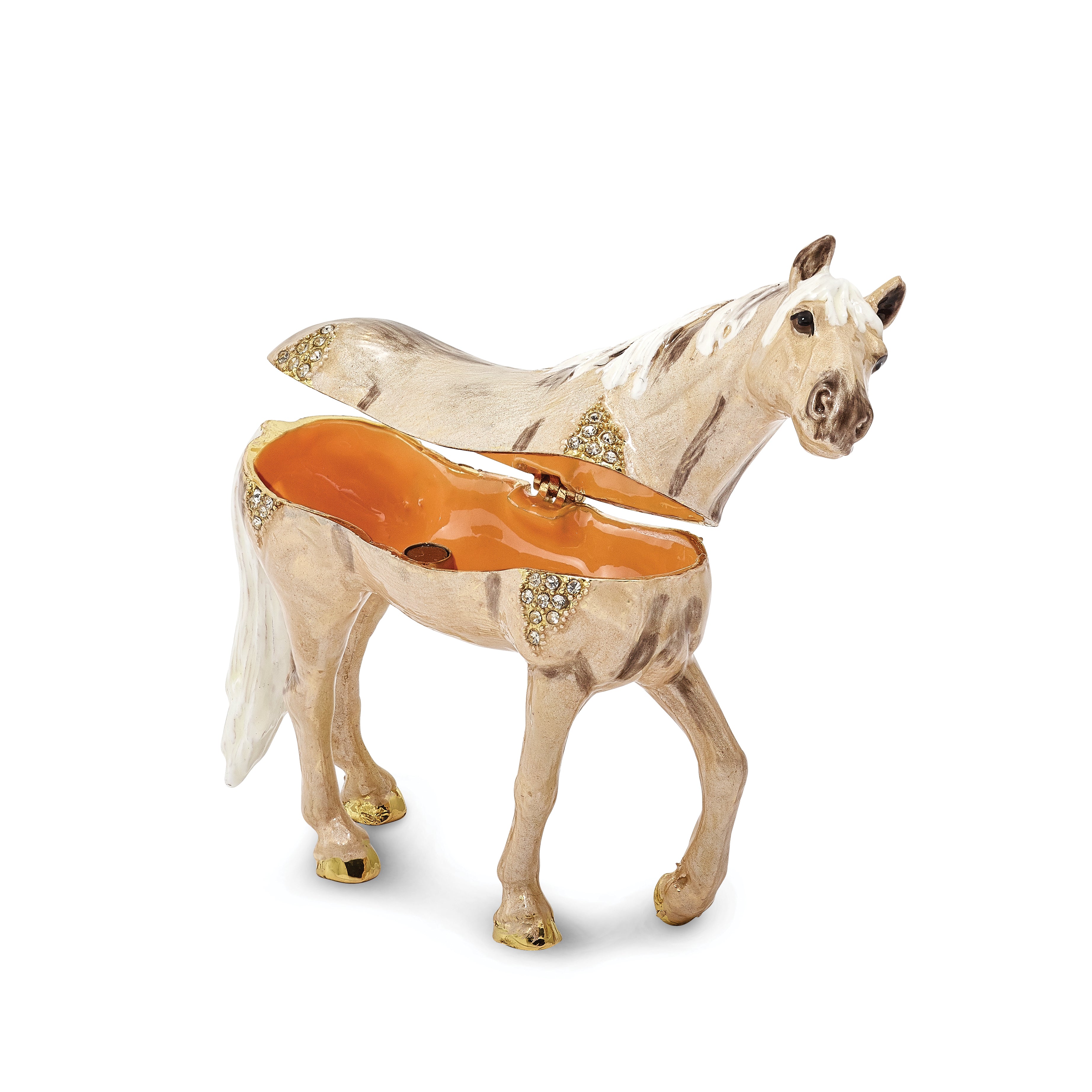 Luxury Giftware Pewter Bejeweled Crystals Gold-tone Enameled WILD 'N FREE Pony Trinket Box with Matching 18 Inch Necklace