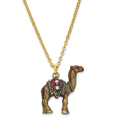 Luxury Giftware Pewter Bejeweled Crystals Gold-tone Enameled AMIR Prince of the Desert Camel Trinket Box with Matching 18 Inch Necklace