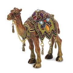 Luxury Giftware Pewter Bejeweled Crystals Gold-tone Enameled AMIR Prince of the Desert Camel Trinket Box with Matching 18 Inch Necklace