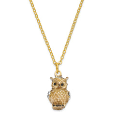 Luxury Giftware Pewter Bejeweled Crystals Gold-tone Enameled HOOTIE Horned Owl Trinket Box with Matching 18 Inch Necklace