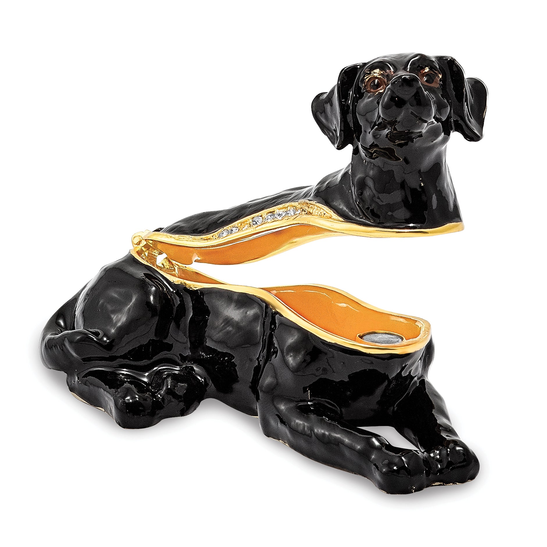 Luxury Giftware Pewter Bejeweled Crystals Gold-tone Enameled KOOP Black Labrador Retriever Trinket Box with Matching 18 Inch Necklace