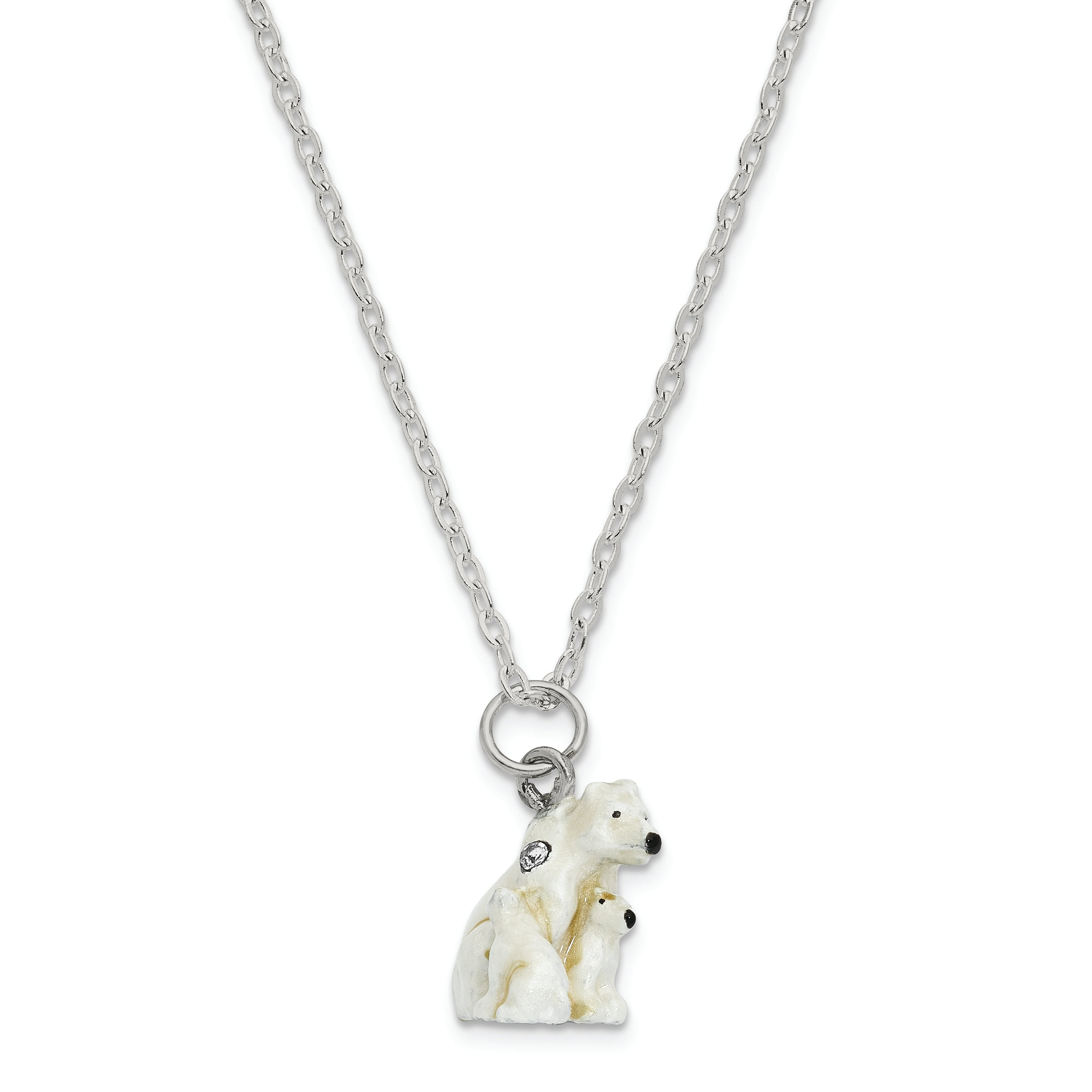 Luxury Giftware Pewter Bejeweled Crystals Silver-tone Enameled MAMA BEAR w/AVA & ASHER Polar Bears Trinket Box with Matching 18 Inch Necklace