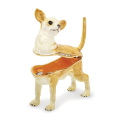 Luxury Giftware Pewter Bejeweled Crystals Gold-tone Enameled SAMSON Chihuahua Trinket Box with Matching 18 Inch Necklace