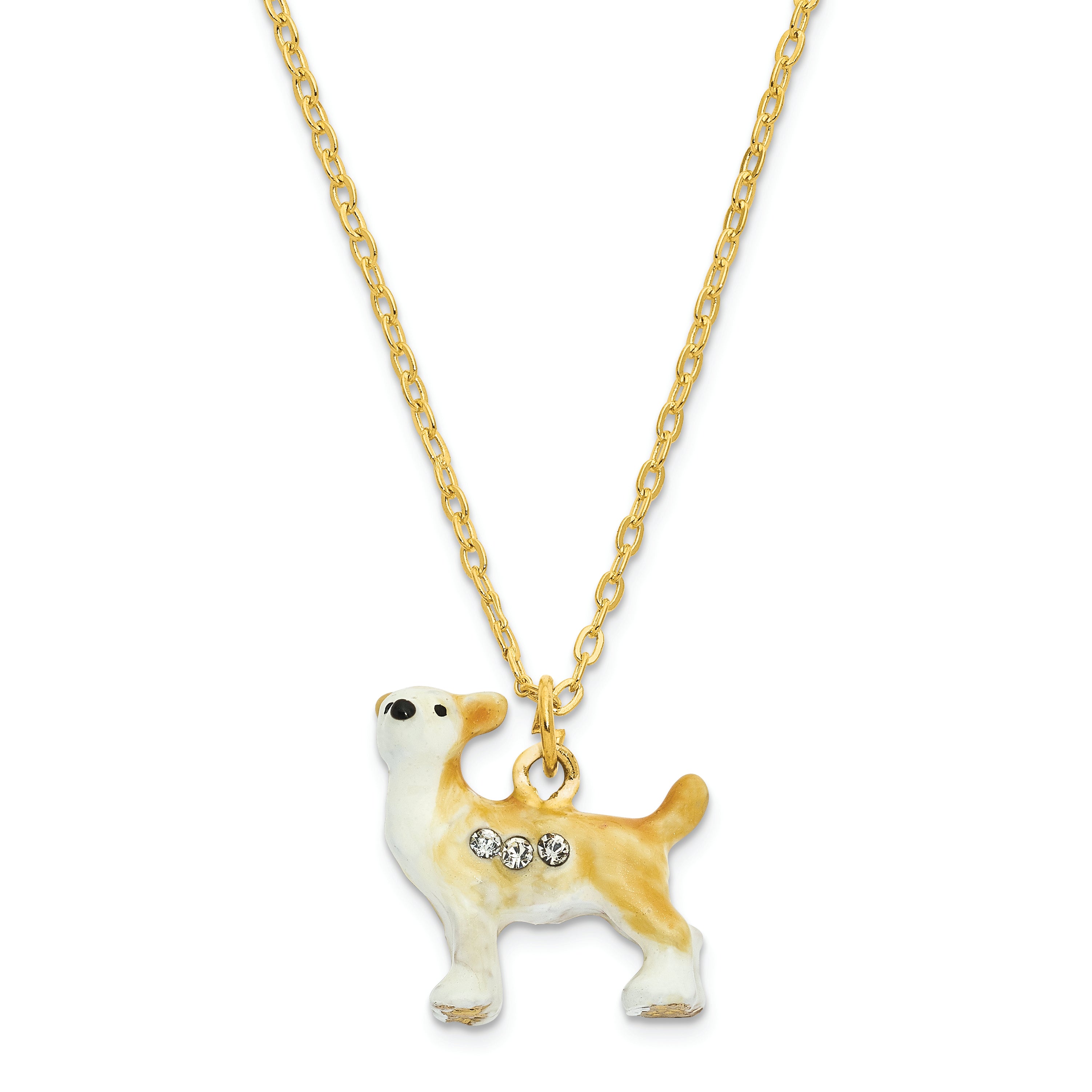 Luxury Giftware Pewter Bejeweled Crystals Gold-tone Enameled SAMSON Chihuahua Trinket Box with Matching 18 Inch Necklace