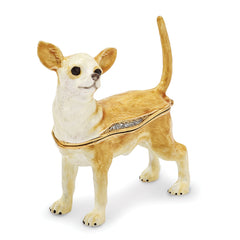 Luxury Giftware Pewter Bejeweled Crystals Gold-tone Enameled SAMSON Chihuahua Trinket Box with Matching 18 Inch Necklace