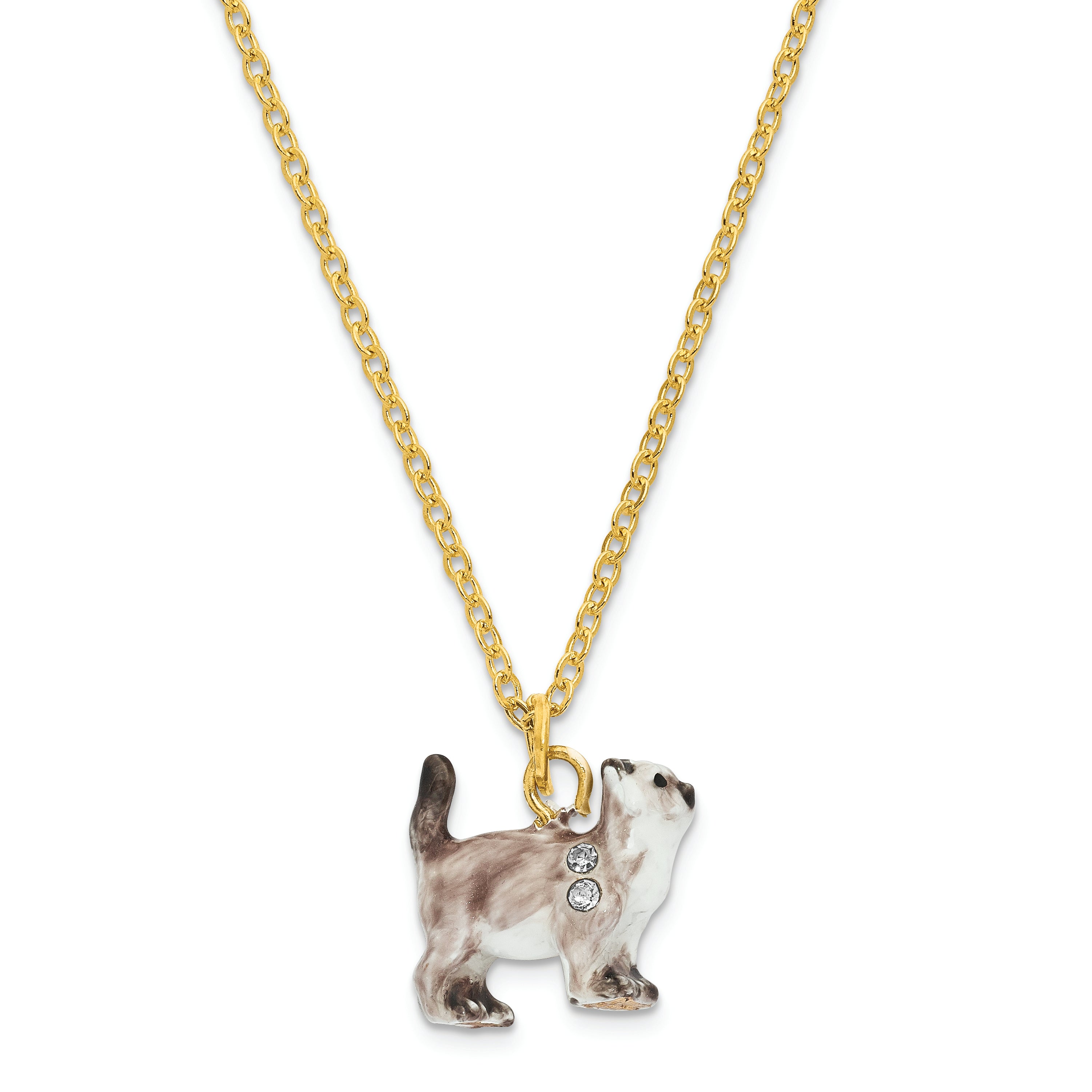 Luxury Giftware Pewter Bejeweled Crystals Gold-tone Enameled LAYSA Himalayan Cat Trinket Box with Matching 18 Inch Necklace