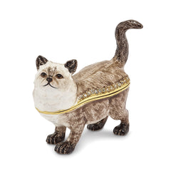 Luxury Giftware Pewter Bejeweled Crystals Gold-tone Enameled LAYSA Himalayan Cat Trinket Box with Matching 18 Inch Necklace