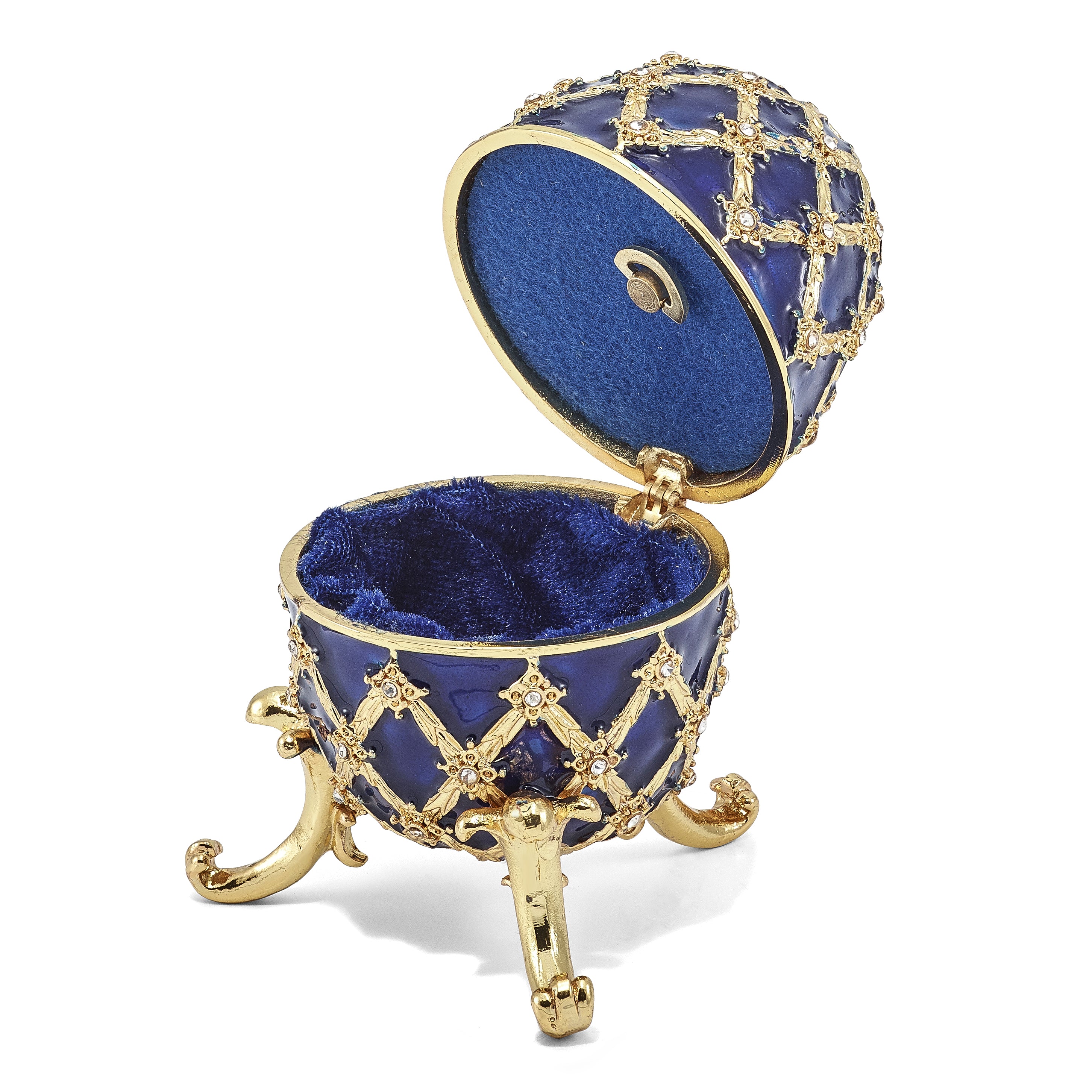 Luxury Giftware Pewter Bejeweled Crystals Gold-tone Enameled GRAND ROYAL BLUE (Plays Unchained Melody) Musical Egg with Matching 18 Inch Necklace