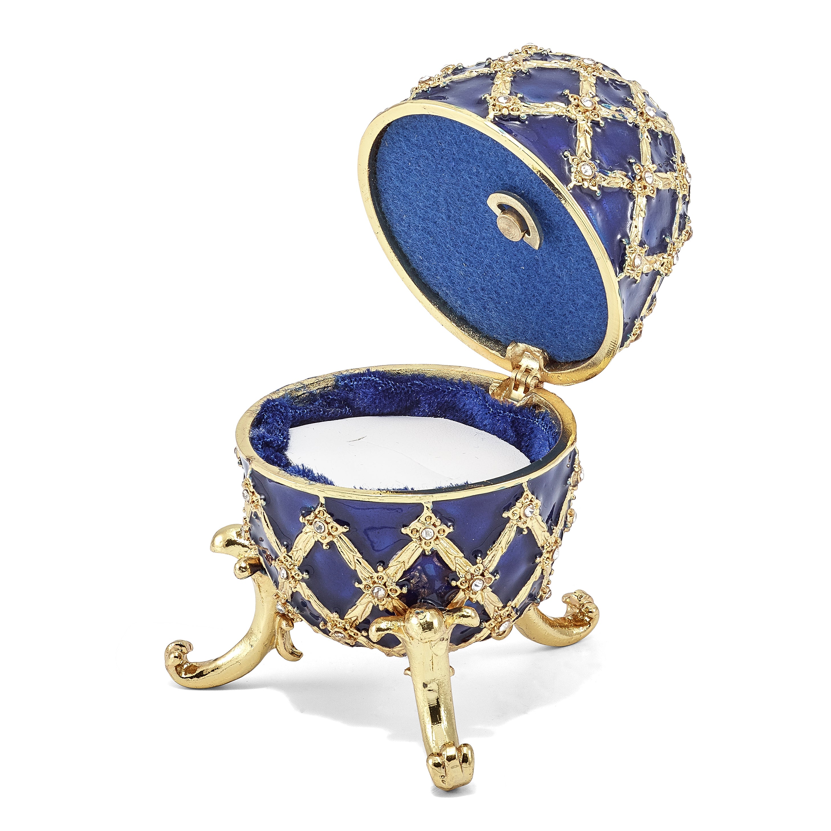 Luxury Giftware Pewter Bejeweled Crystals Gold-tone Enameled GRAND ROYAL BLUE (Plays Unchained Melody) Musical Egg with Matching 18 Inch Necklace