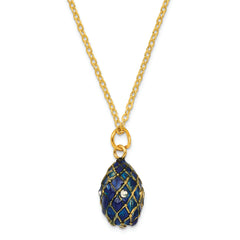 Luxury Giftware Pewter Bejeweled Crystals Gold-tone Enameled GRAND ROYAL BLUE (Plays Unchained Melody) Musical Egg with Matching 18 Inch Necklace