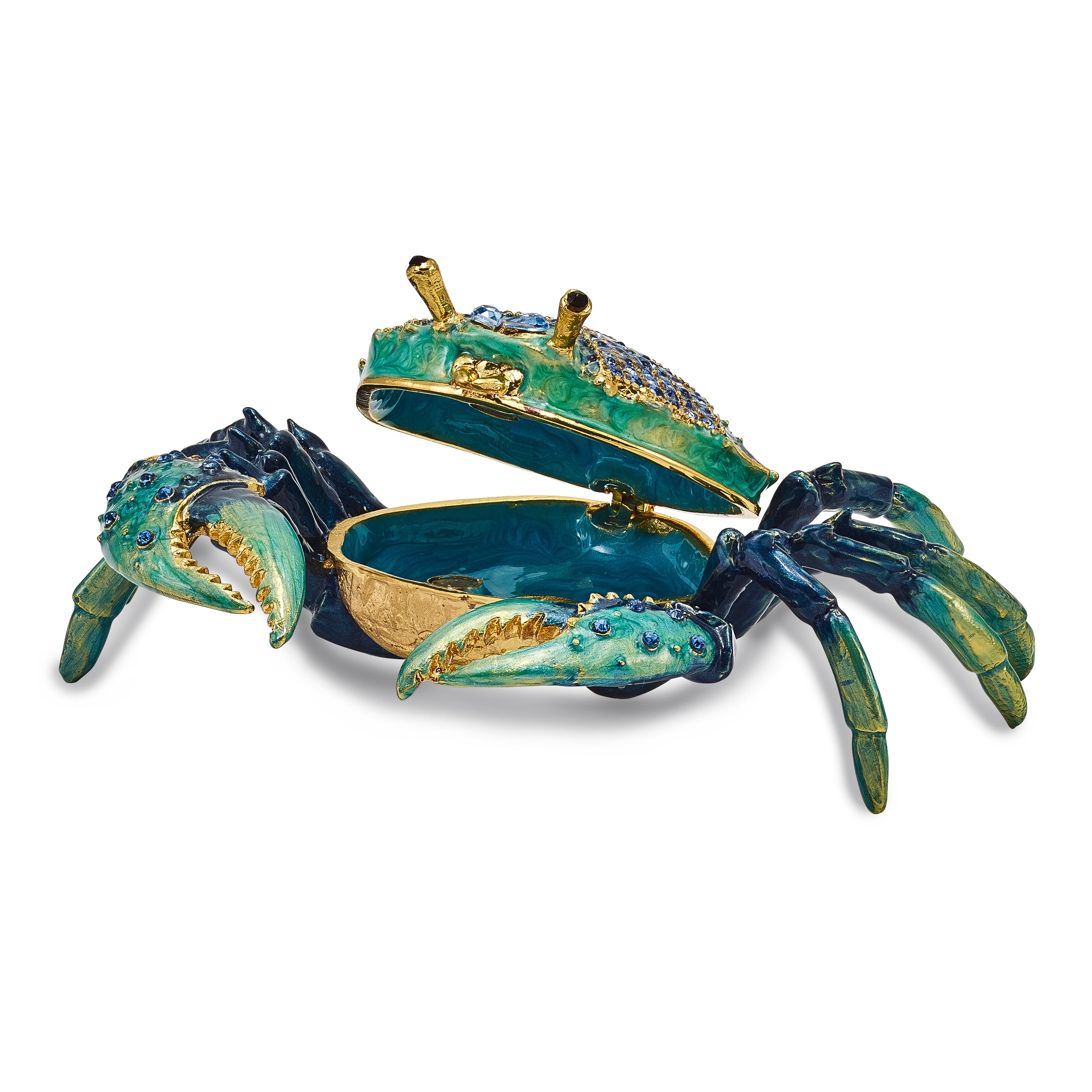 Luxury Giftware Pewter Bejeweled Crystals Gold-tone Enameled CHESAPEAKE Blue Crab Trinket Box with Matching 18 Inch Necklace