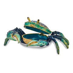 Luxury Giftware Pewter Bejeweled Crystals Gold-tone Enameled CHESAPEAKE Blue Crab Trinket Box with Matching 18 Inch Necklace