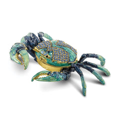 Luxury Giftware Pewter Bejeweled Crystals Gold-tone Enameled CHESAPEAKE Blue Crab Trinket Box with Matching 18 Inch Necklace