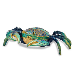 Luxury Giftware Pewter Bejeweled Crystals Gold-tone Enameled CHESAPEAKE Blue Crab Trinket Box with Matching 18 Inch Necklace