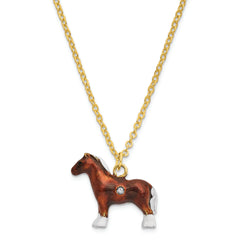 Luxury Giftware Pewter Bejeweled Crystals Gold-tone Enameled BUD Clydesdale Horse Trinket Box with Matching 18 Inch Necklace