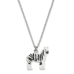 Luxury Giftware Pewter Bejeweled Crystals Silver-tone Enameled ZACH Zebra Trinket Box with Matching 18 Inch Necklace