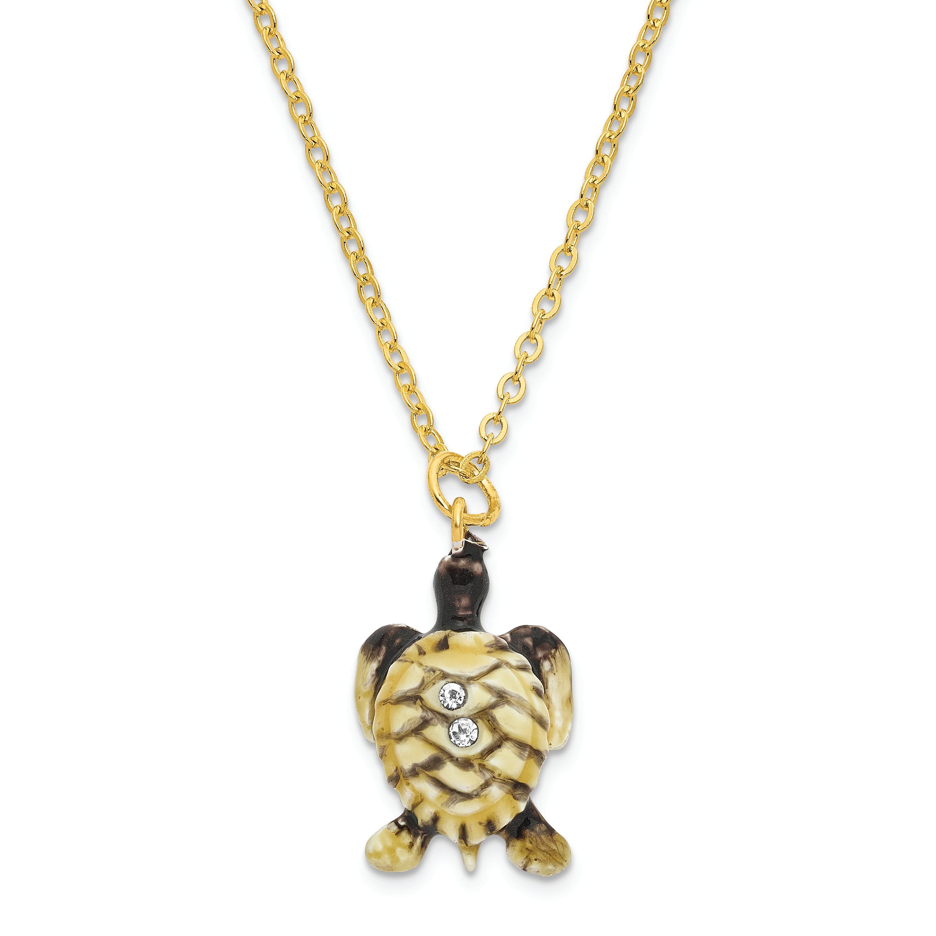 Luxury Giftware Pewter Bejeweled Crystals Gold-tone Enameled YELLOW SUN Sea Turtle Trinket Box with Matching 18 Inch Necklace