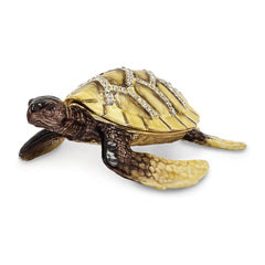 Luxury Giftware Pewter Bejeweled Crystals Gold-tone Enameled YELLOW SUN Sea Turtle Trinket Box with Matching 18 Inch Necklace