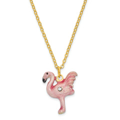 Luxury Giftware Pewter Bejeweled Crystals Gold-tone Enameled JEZEBEL Pink Flamingo Trinket Box with Matching 18 Inch Necklace