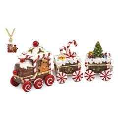 Luxury Giftware Pewter Bejeweled Crystals Gold-tone Enameled CANDY CANE Train Trinket Box with Matching 18 Inch Necklace