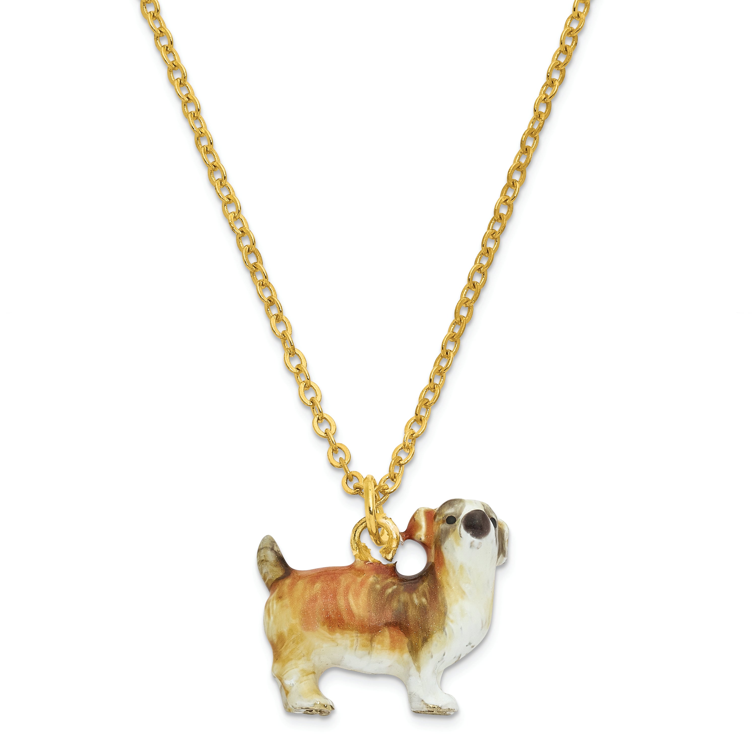 Luxury Giftware Pewter Bejeweled Crystals Gold-tone Enameled SALLY Shih Tzu Trinket Box with Matching 18 Inch Necklace