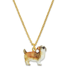 Luxury Giftware Pewter Bejeweled Crystals Gold-tone Enameled SALLY Shih Tzu Trinket Box with Matching 18 Inch Necklace