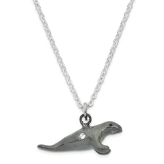 Luxury Giftware Pewter Bejeweled Crystals Pewter-tone Enameled MANNY Manatee w/Seaweed Trinket Box with Matching 18 Inch Necklace