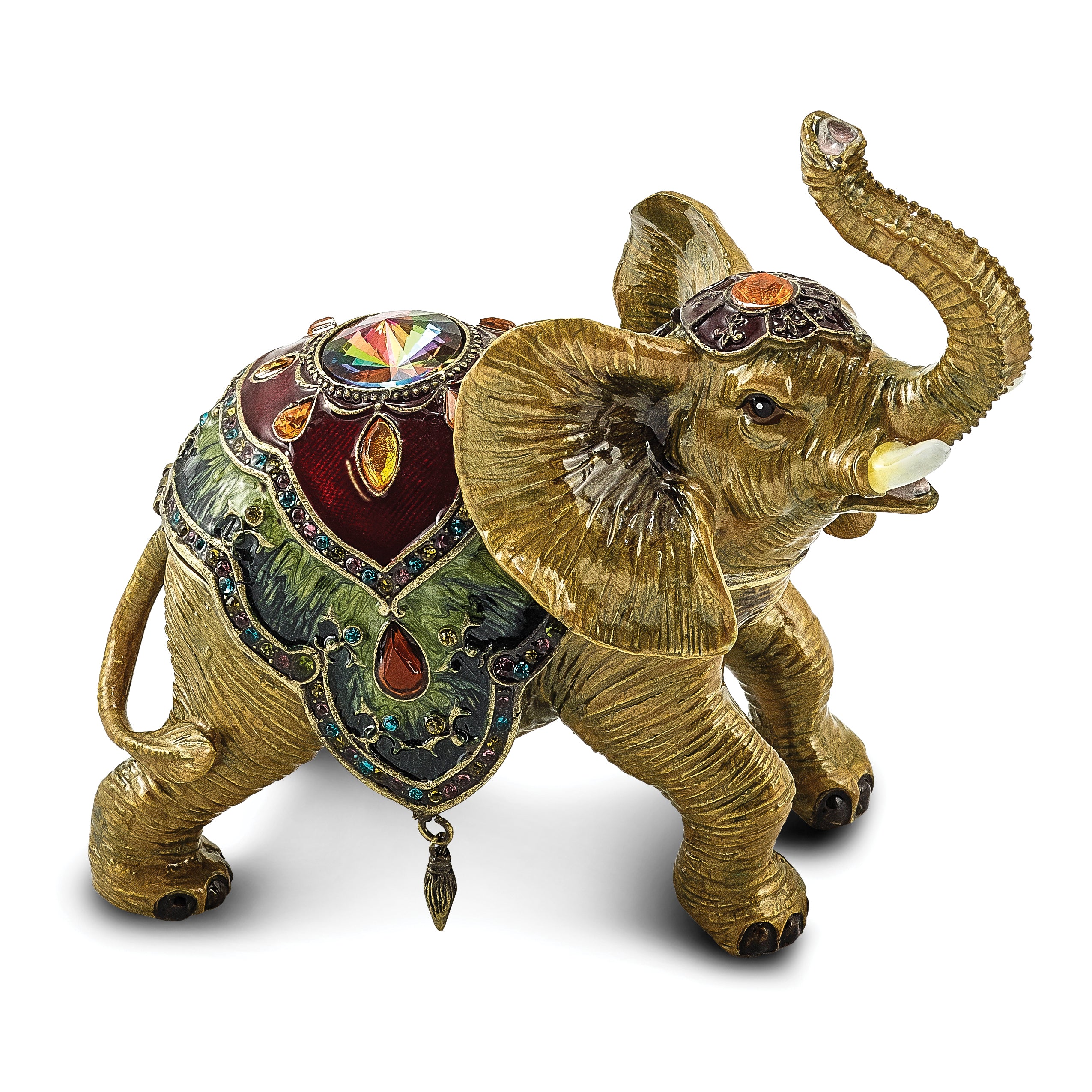 Luxury Giftware Pewter Bejeweled Crystals Gold-tone Enameled TALLIE Taj Mahal Elephant Trinket Box with Matching 18 Inch Necklace