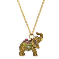 Luxury Giftware Pewter Bejeweled Crystals Gold-tone Enameled TALLIE Taj Mahal Elephant Trinket Box with Matching 18 Inch Necklace