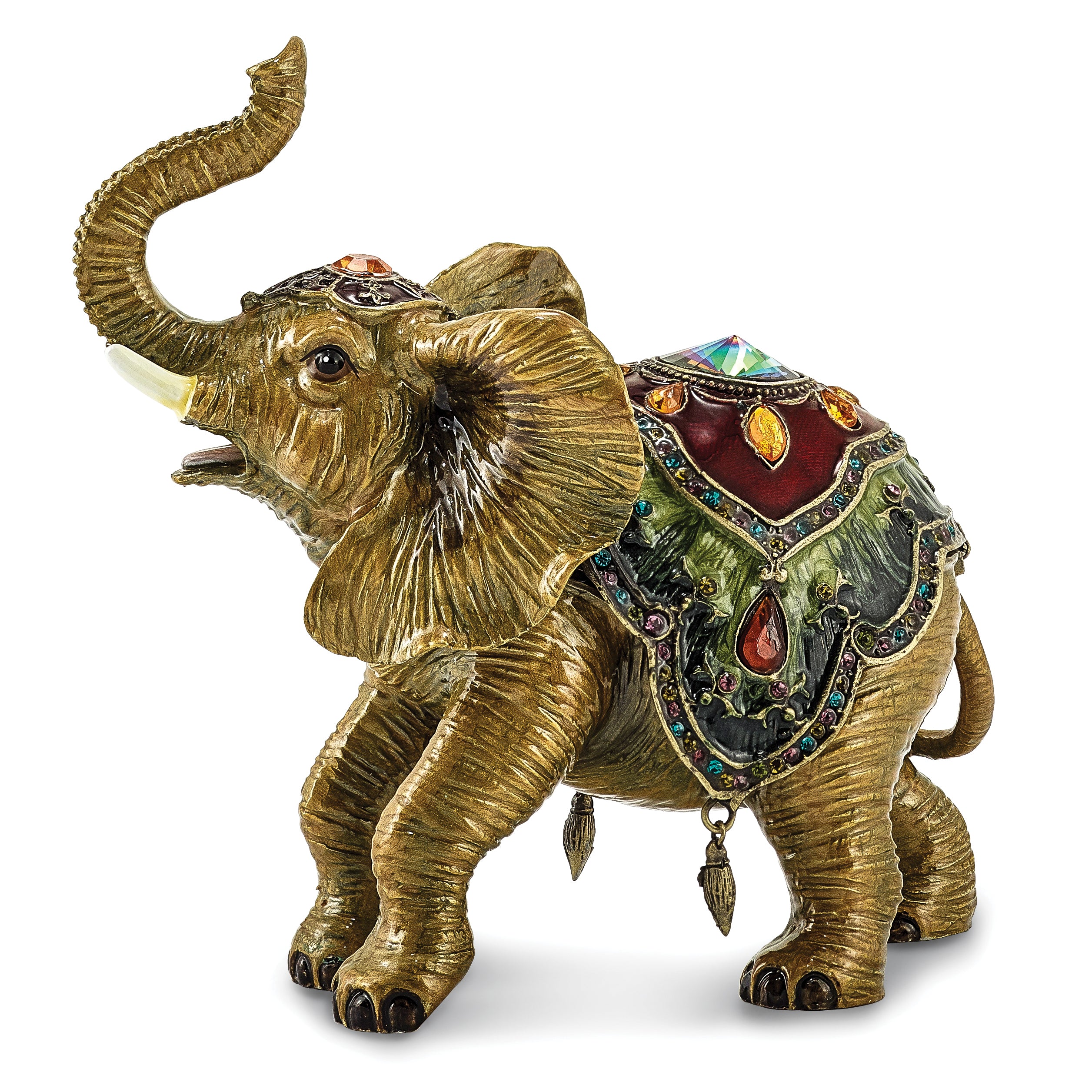 Luxury Giftware Pewter Bejeweled Crystals Gold-tone Enameled TALLIE Taj Mahal Elephant Trinket Box with Matching 18 Inch Necklace