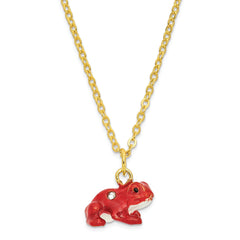 Luxury Giftware Pewter Bejeweled Crystals Gold-tone Enameled RASCAL Red Frog on Branch Trinket Box with Matching 18 Inch Necklace