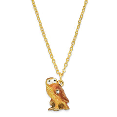 Luxury Giftware Pewter Bejeweled Crystals Gold-tone Enameled MR. WHOO Barn Owl Trinket Box with Matching 18 Inch Necklace