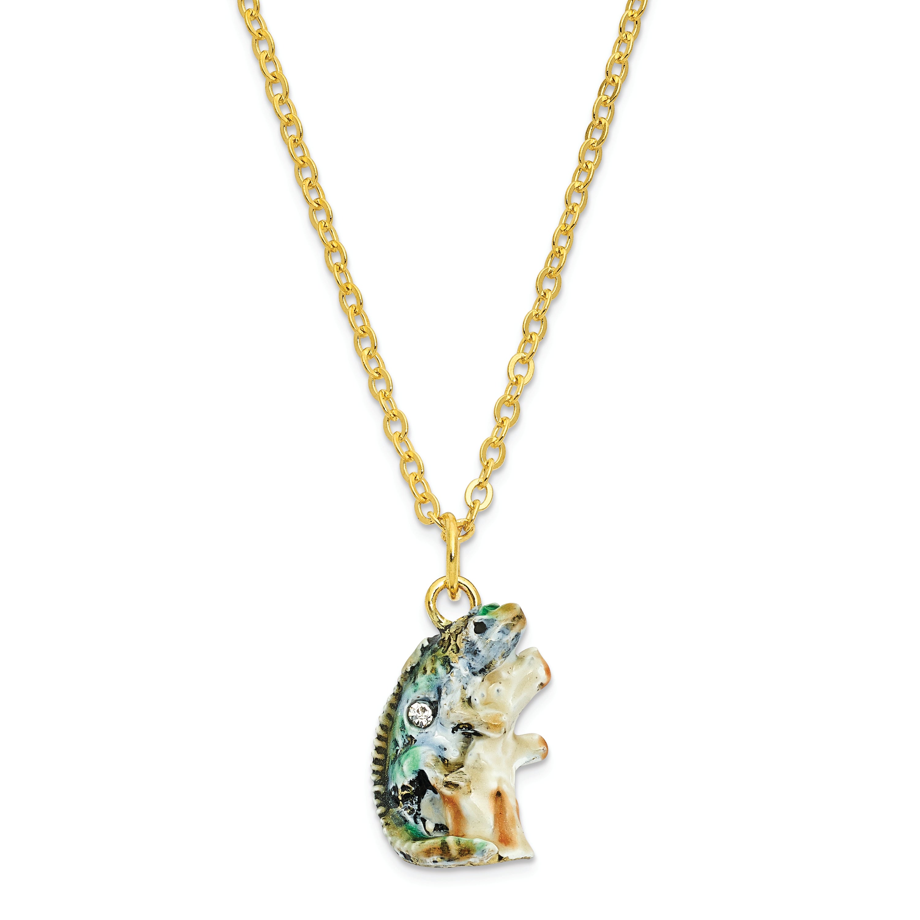 Luxury Giftware Pewter Bejeweled Crystals Gold-tone Enameled CAYMAN Blue Iguana on Branch Trinket Box with Matching 18 Inch Necklace