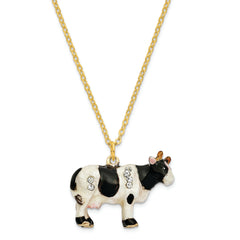 Luxury Giftware Pewter Bejeweled Crystals Gold-tone Enameled BESSIE Holstein Cow Trinket Box with Matching 18 Inch Necklace