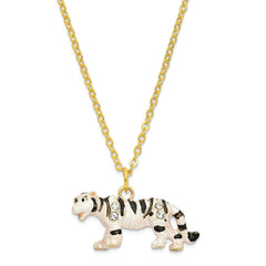 Luxury Giftware Pewter Bejeweled Crystals Gold-tone Enameled MALA White Tiger Trinket Box with Matching 18 Inch Necklace