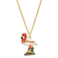 Luxury Giftware Pewter Bejeweled Crystals Gold-tone Enameled MANGO Large Flamingo Trinket Box with Matching 18 Inch Necklace