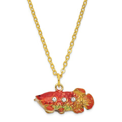 Luxury Giftware Pewter Bejeweled Crystals Gold-tone Enameled SUMO Koi Fish Trinket Box with Matching 18 Inch Necklace