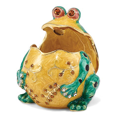 Luxury Giftware Pewter Bejeweled Crystals Gold-tone Enameled BUBBA Croaking Bullfrog Trinket Box with Matching 18 Inch Necklace