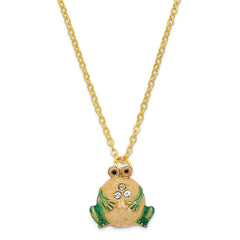 Luxury Giftware Pewter Bejeweled Crystals Gold-tone Enameled BUBBA Croaking Bullfrog Trinket Box with Matching 18 Inch Necklace