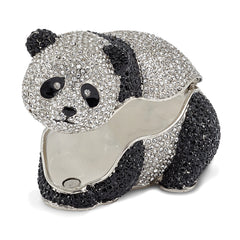 Luxury Giftware Pewter Bejeweled Crystals Silver-tone Enameled TING TING Full Crystal Panda Bear Trinket Box with Matching 18 Inch Necklace