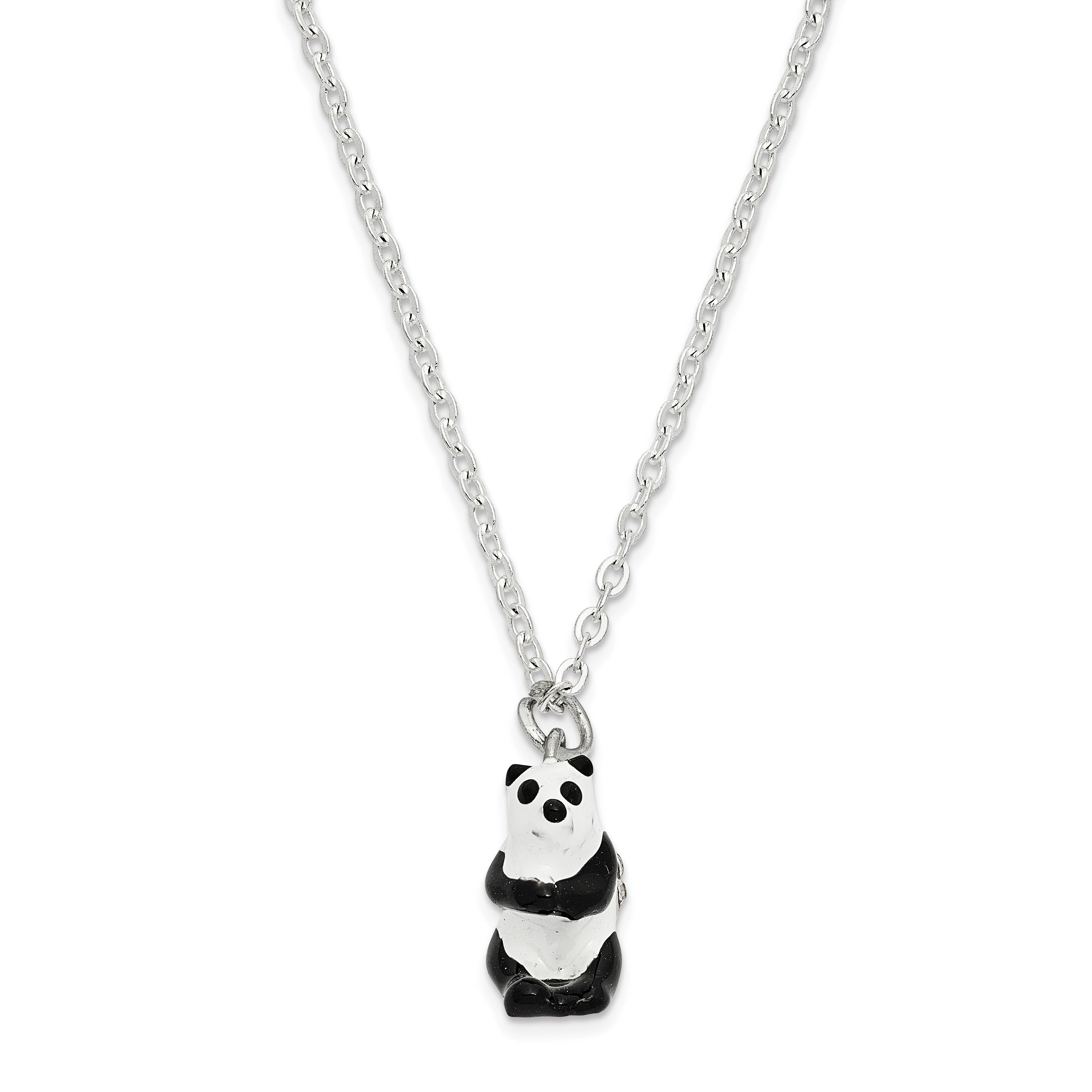 Luxury Giftware Pewter Bejeweled Crystals Silver-tone Enameled TING TING Full Crystal Panda Bear Trinket Box with Matching 18 Inch Necklace