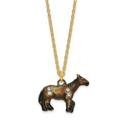 Luxury Giftware Pewter Bejeweled Crystals Gold-tone Enameled SPENCER Dark Bay Horse Trinket Box with Matching 18 Inch Necklace