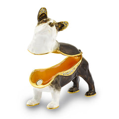 Luxury Giftware Pewter Bejeweled Crystals Gold-tone Enameled PIERRE French Bulldog Trinket Box with Matching 18 Inch Necklace