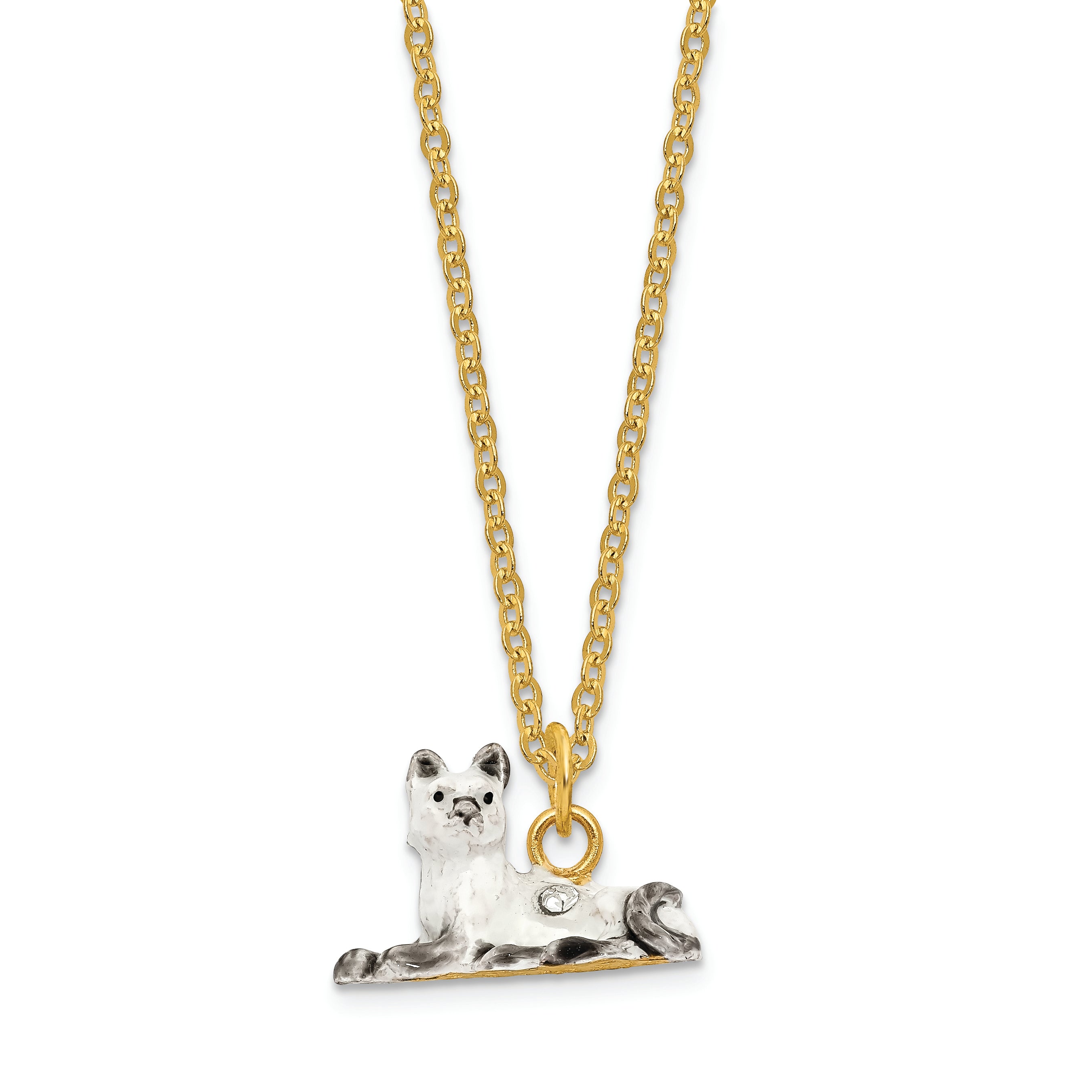 Luxury Giftware Pewter Bejeweled Crystals Gold-tone Enameled SOPHIE Siamese Cat Trinket Box with Matching 18 Inch Necklace