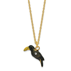 Luxury Giftware Pewter Bejeweled Crystals Gold-tone Enameled TANGO Toucan Trinket Box with Matching 18 Inch Necklace