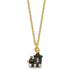 Luxury Giftware Pewter Bejeweled Crystals Gold-tone Enameled AXEL Steam Engine Trinket Box with Matching 18 Inch Necklace