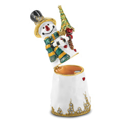 Luxury Giftware Pewter Bejeweled Crystals Gold-tone Enameled FRITZ Friendly Snowman Trinket Box with Matching 18 Inch Necklace